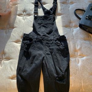 Distressed Black Overalls